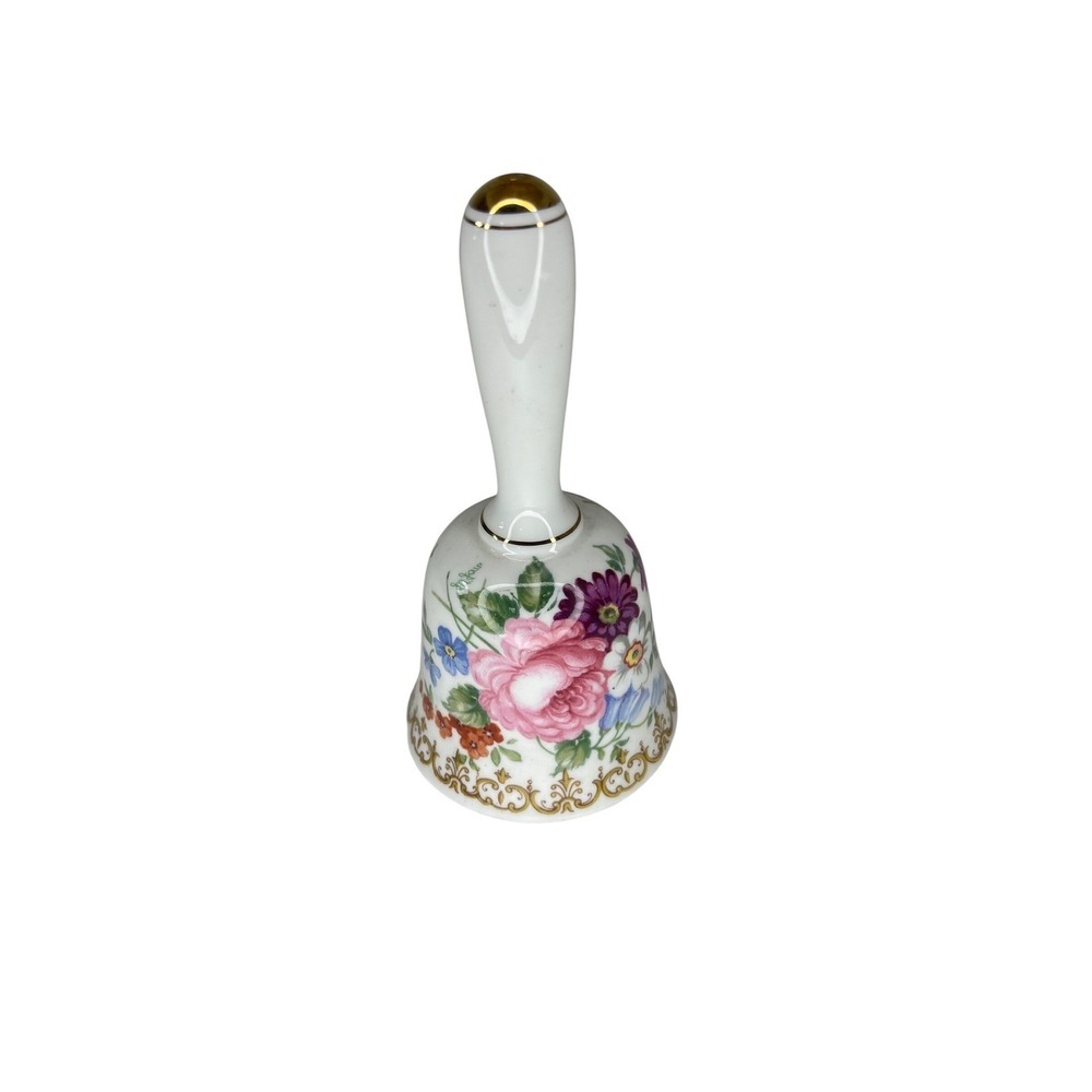 Crown Staffordshire Fine Bone China Floral Dinner Bell Gold Trim Made in England